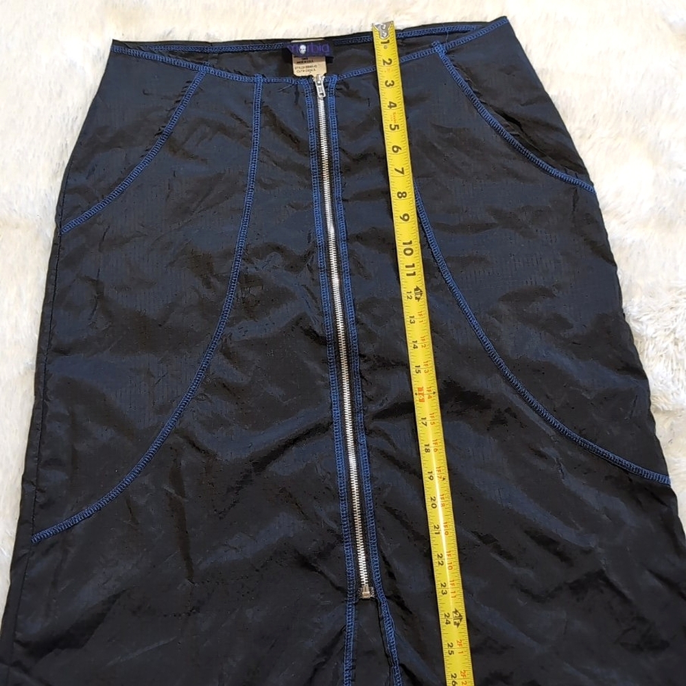 1999 Vintage Morbid Threads 100% Nylon Black & Blue Zip Front Skirt XL - Picture 14 of 15